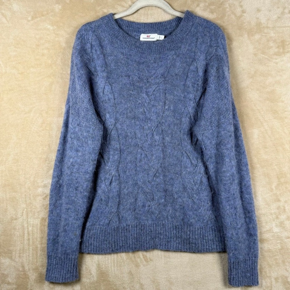 Vineyard Vines Womens Blue Alpaca Merino Wool Cable Knit Sweater 2E001339 L